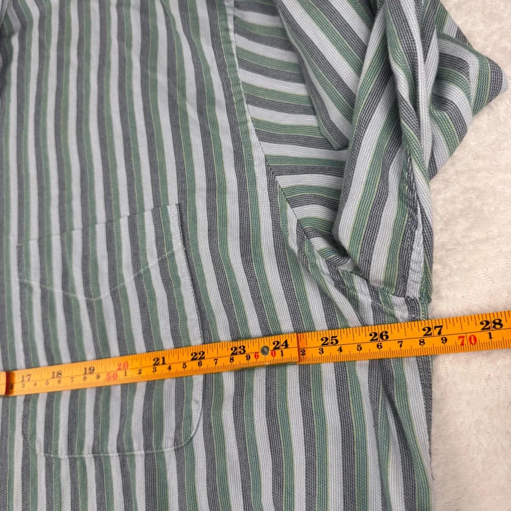 Alan Flusser Button Down Shirt Mens XXL‎ Green Blue Striped Long Sleeve Cotton